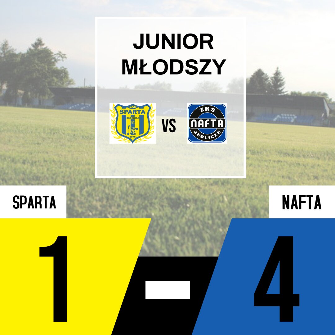 Junior Młodszy  zaległa kolejka 1: SPARTA OSOBNICA – NAFTA SPLAST JEDLICZE 1:4
